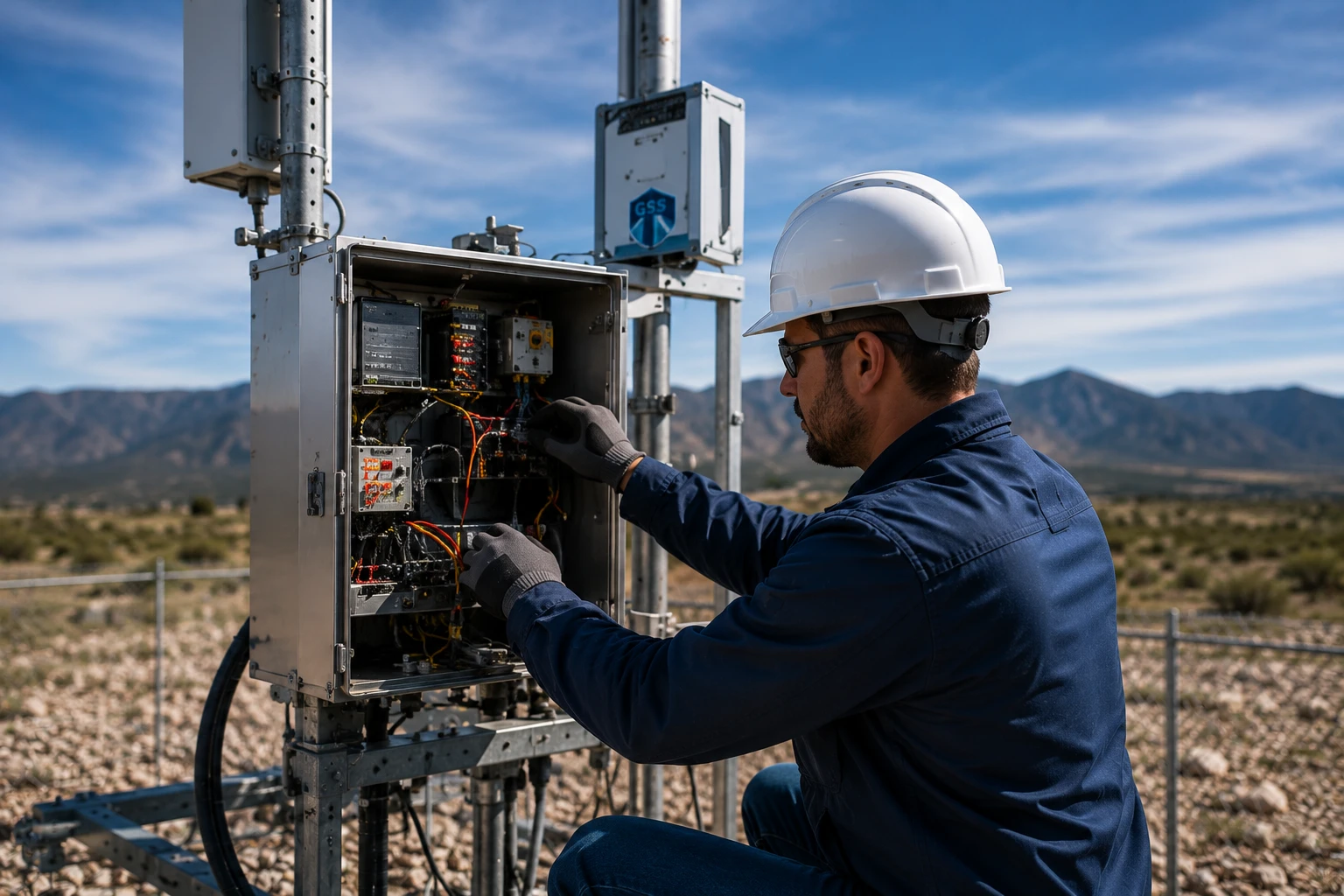 Field technician servicing security equipment
